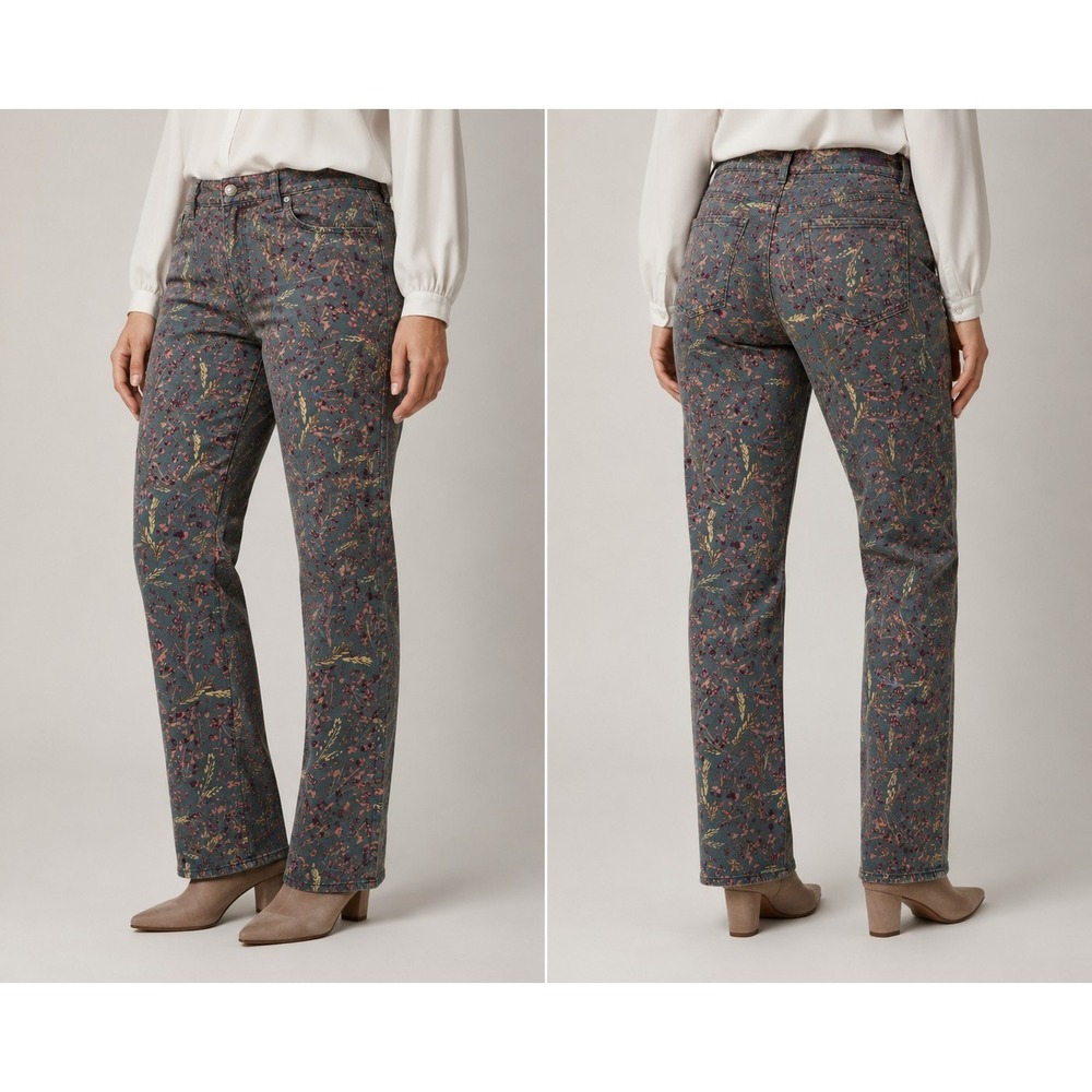 Gloria Vanderbilt Amanda Floral Print Jeans Womens 8 Straight Leg Stretch Pants